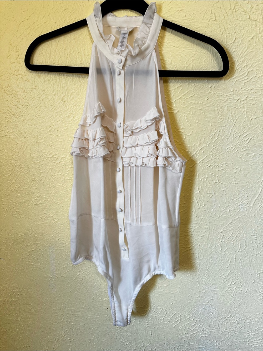 Women's Ruffle Halter Button-Front Bodysuit - White